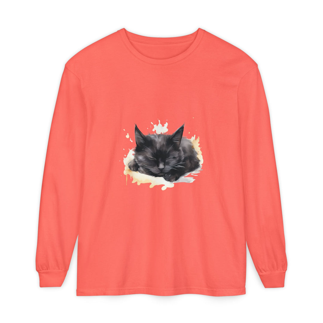 Langarm-T-Shirt mit Aquarellmotiv „Schlafende Katze“