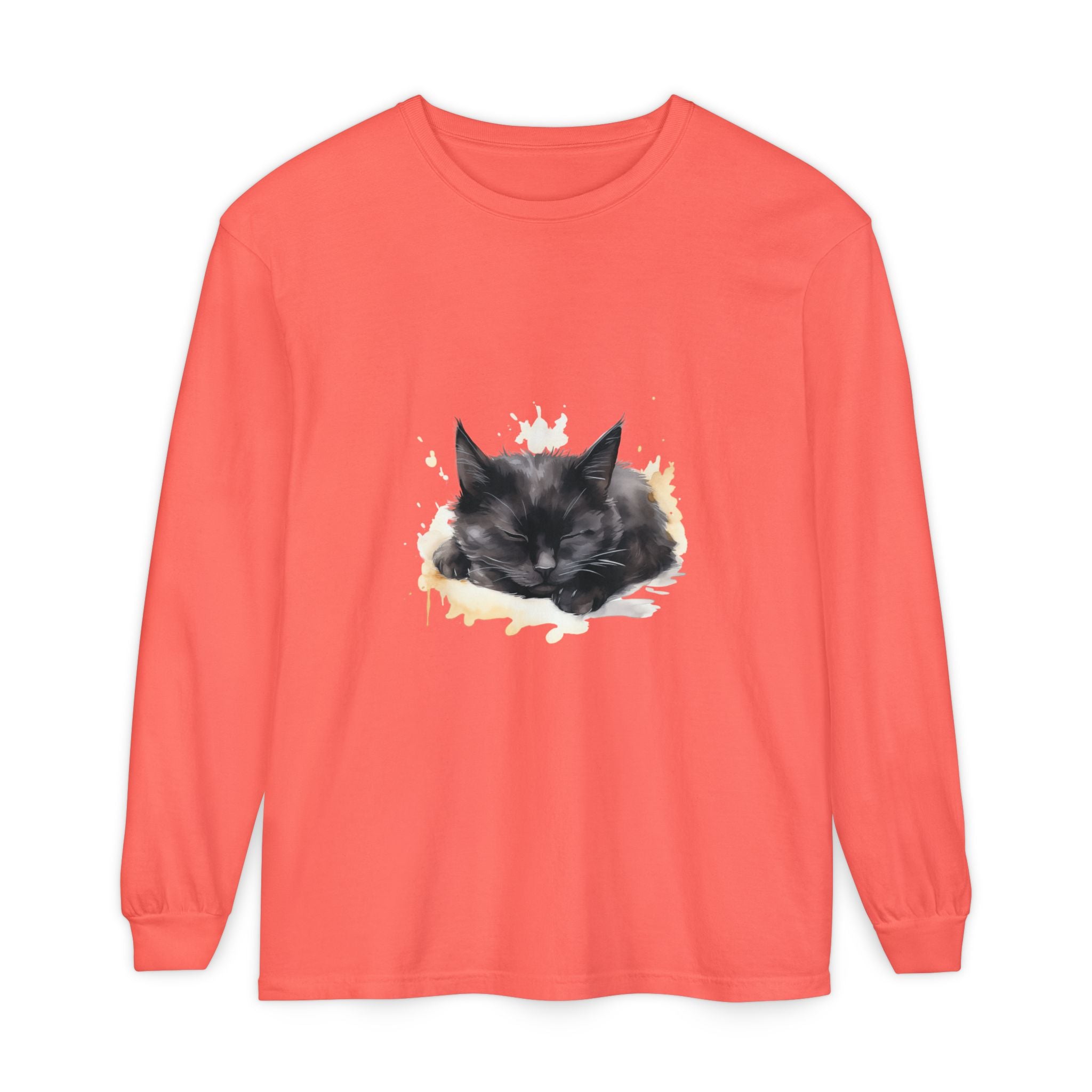 Sleepy Cat Watercolor Long Sleeve T-Shirt