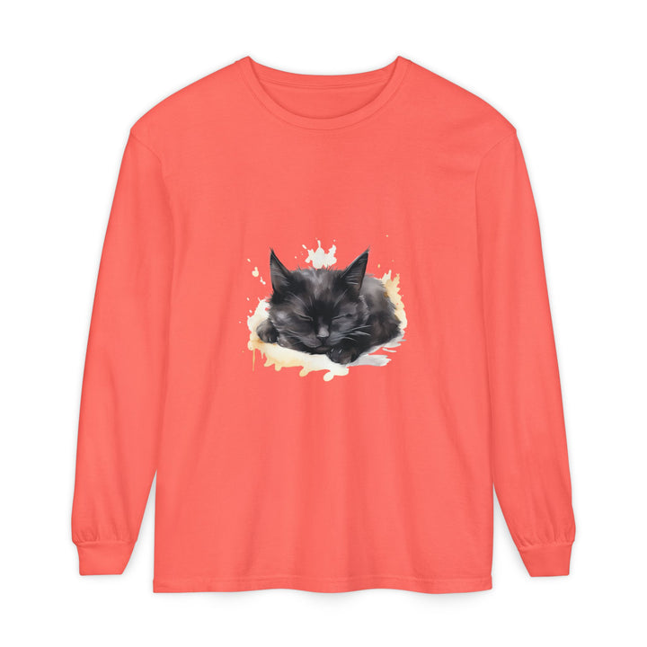 Langarm-T-Shirt mit Aquarellmotiv „Schlafende Katze“
