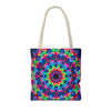 Colorful and intricate mandala design tote bag, perfect for bohemian and psychedelic style lovers