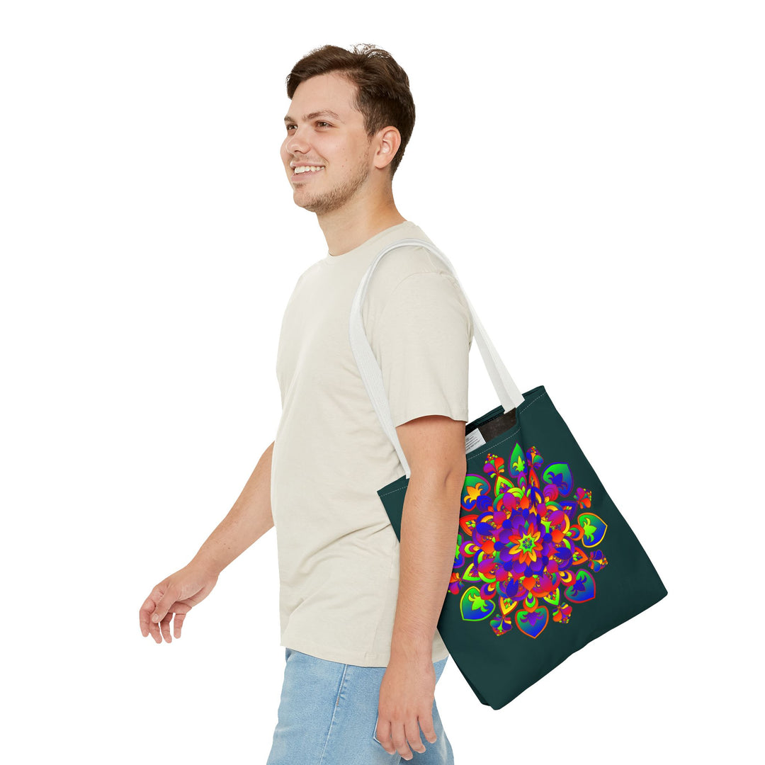 Beautiful and intricate Mandala Mystical Nature Tote Bag with vibrant colors and nature-inspired design, perfect for carrying all your essentials in style