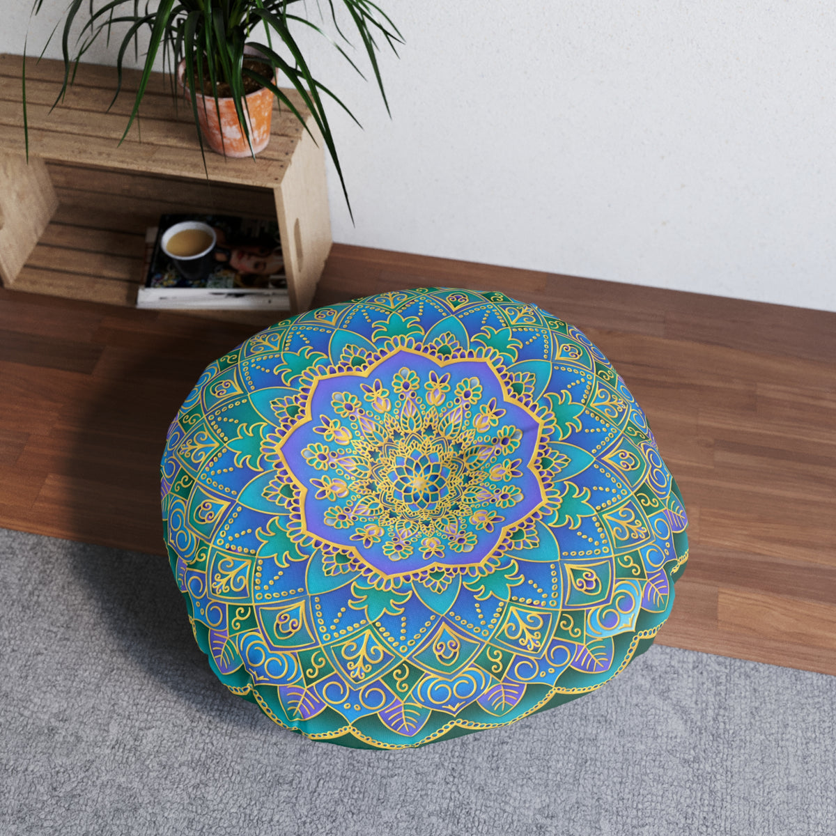 Blue Mandala Tufted Floor Pillow
