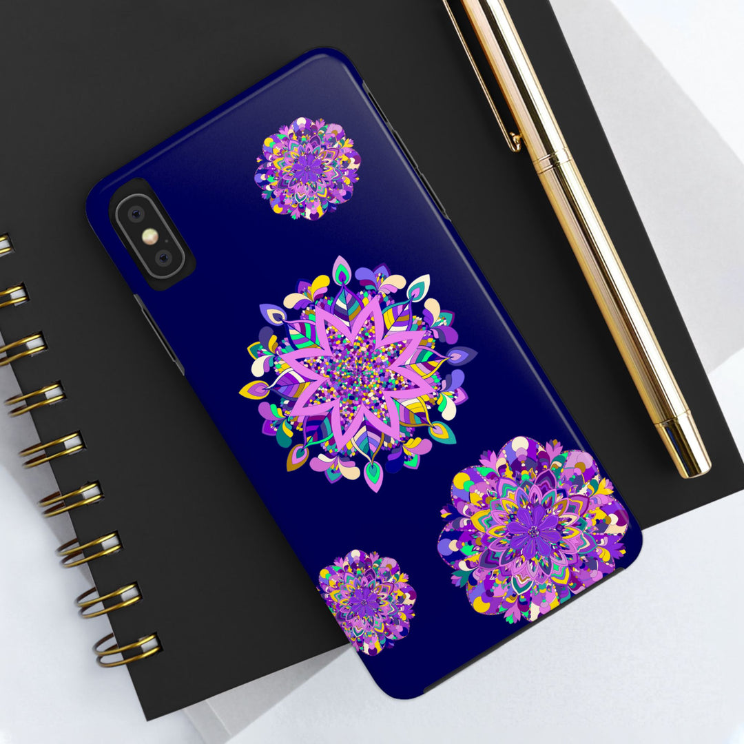 Hand-drawn purple mandala art phone case with durable, shock-absorbent design