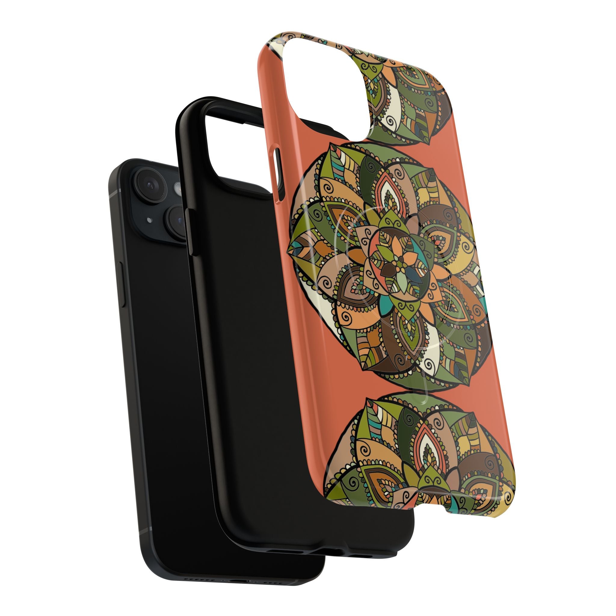 Mandala Floral Tough Magnetic Phone Case — Boho Earth-Tone Protective Cover