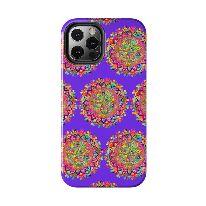 Hand-drawn purple mandala art phone case for iPhone X and XS, featuring intricate and delicate design