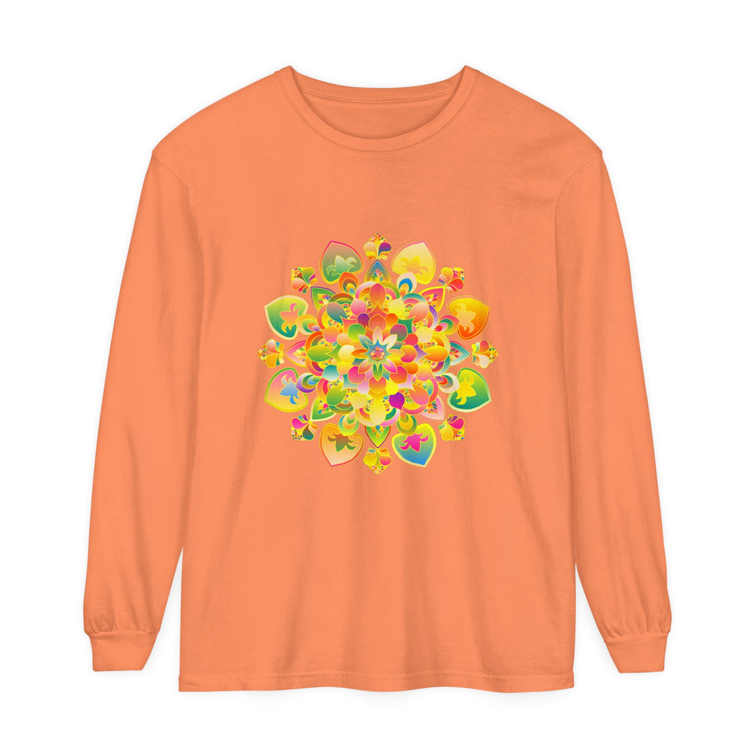 Colorful psychedelic mandala long sleeve t-shirt with intricate design and vibrant patterns