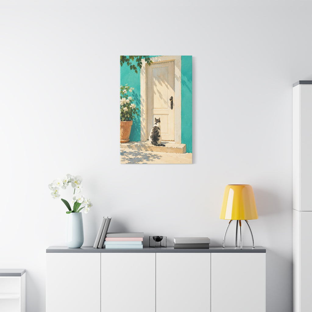 Sunlit Doorway Cat Canvas Wall Art