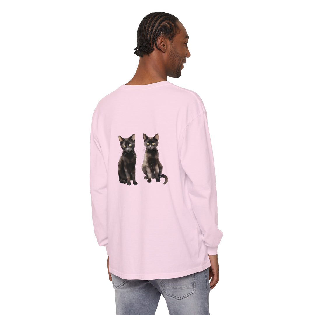 Black Cat Watercolor Art Long Sleeve T-Shirt with vibrant and detailed feline design