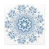 Handmade Mandala Art featuring a steel blue design on matte canvas, stretched and mounted at 125 inches, perfect for adding a touch of tranquility to any space