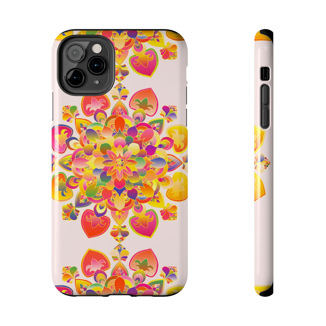 Colorful hand-drawn mandala art phone case with intricate designs and patterns