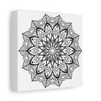 Handmade Black and White Mandala Art on Matte Canvas, Stretched, 125 Frame