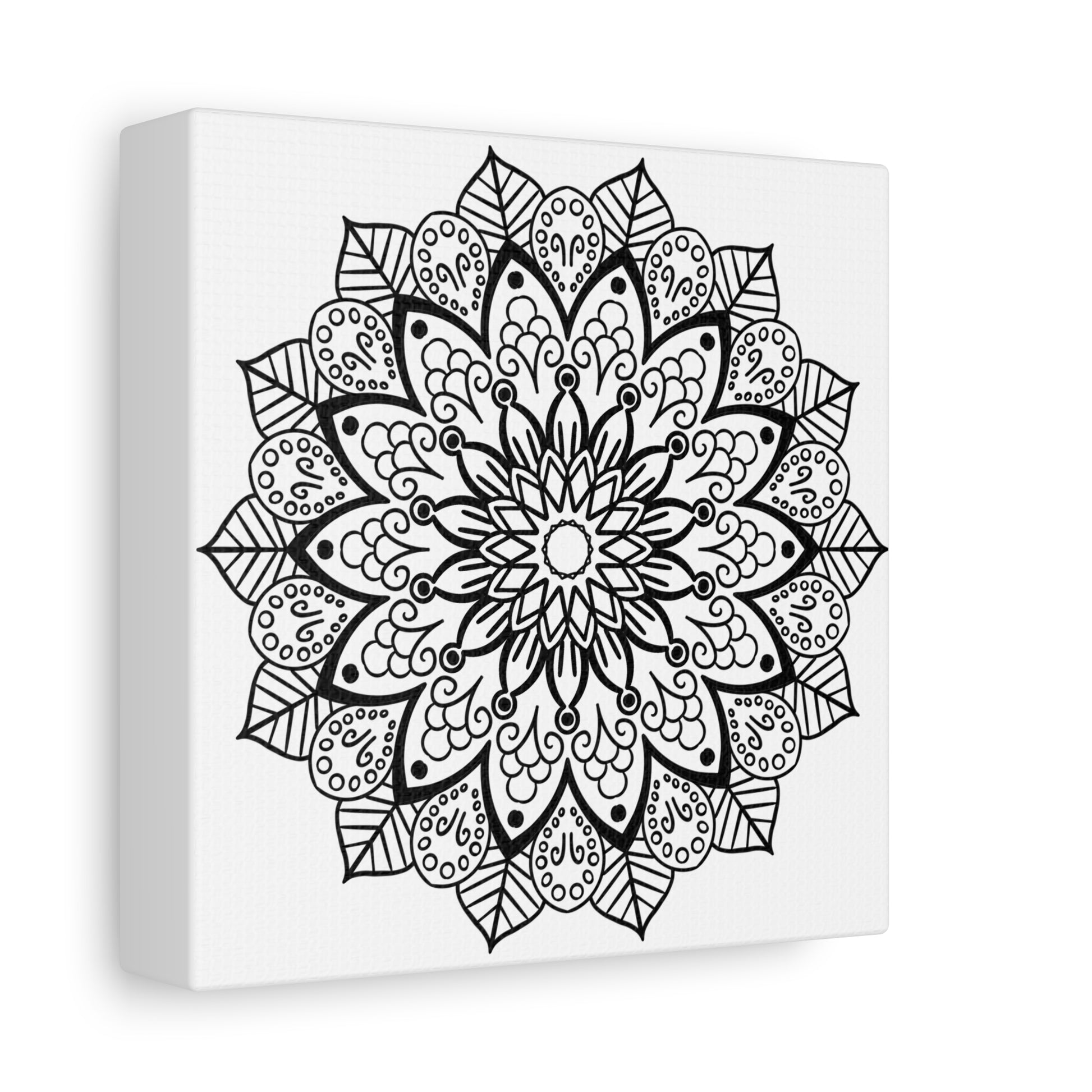 Handmade Black and White Mandala Art on Matte Canvas, Stretched, 125 Frame