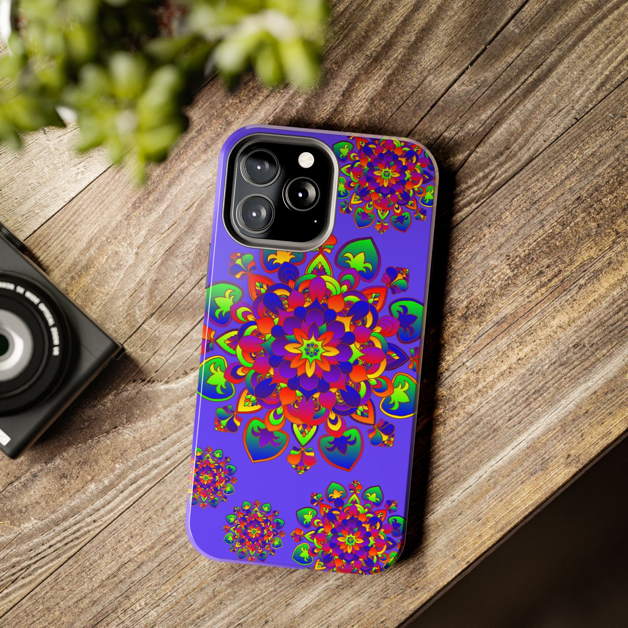 Colorful hand drawn mandala rainbow design phone case for stylish protection