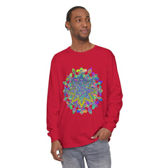 Colorful Mandala design Unisex Long Sleeve T-Shirt in vibrant, eye-catching colors