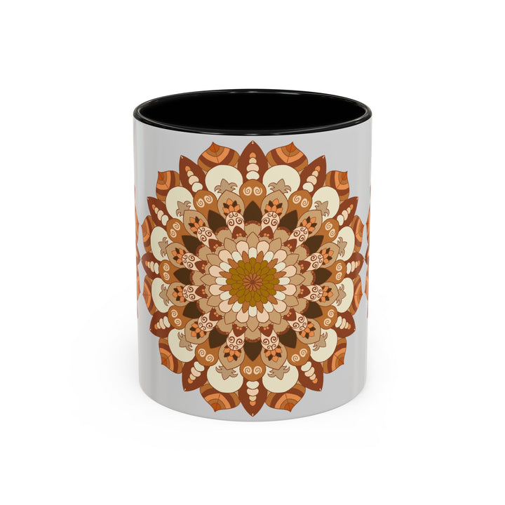 Beautiful light grey mandala art mug with intricate patterns