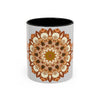 Beautiful light grey mandala art mug with intricate patterns