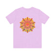 A colorful and intricate mandala design on a tee promoting spiritual peace and harmony