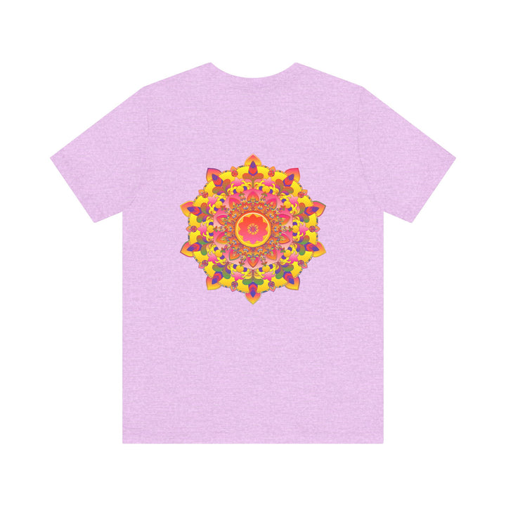 A colorful and intricate mandala design on a tee promoting spiritual peace and harmony