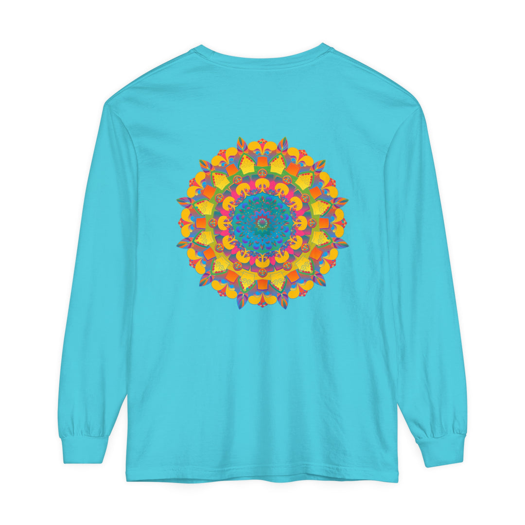 Colorful and intricate mandala design on a long sleeve unisex t-shirt