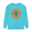 Colorful and intricate mandala design on a long sleeve unisex t-shirt
