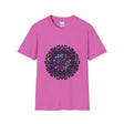 Softstyle unisex t-shirt featuring a hand-drawn purple mandala art design