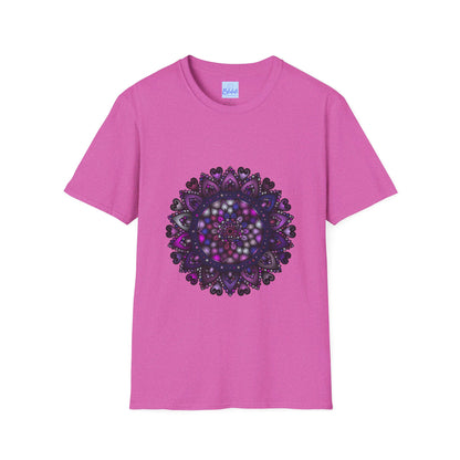 Softstyle unisex t-shirt featuring a hand-drawn purple mandala art design