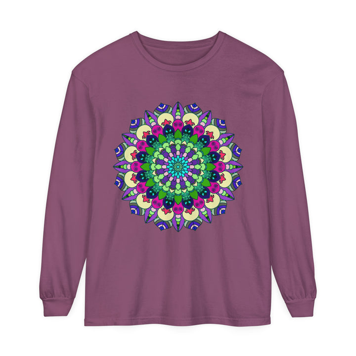 Colorful and intricate mandala design on long sleeve unisex t-shirt