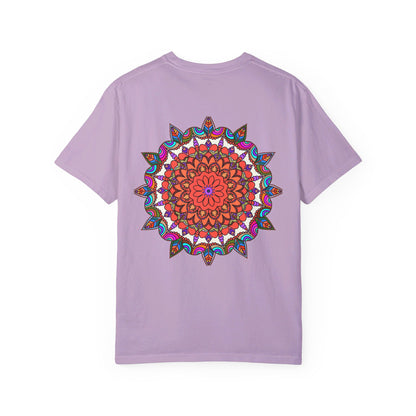 Unisex mandala t-shirt made of 100% ring-spun cotton, featuring hand-drawn mandala art and garment-dyed for extra comfort