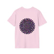 Colorful handmade mandala art softstyle t-shirt with intricate design and unique patterns