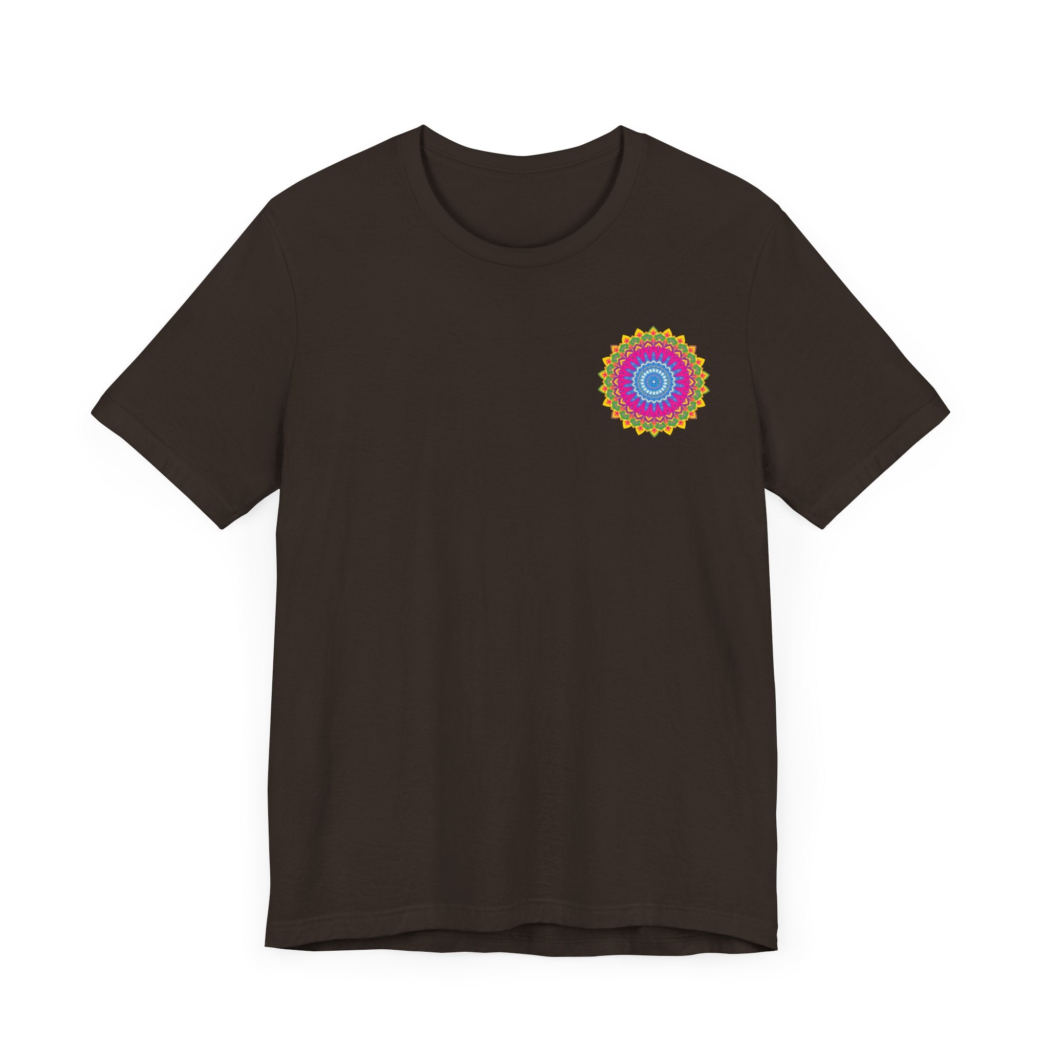 Vibrant Mandala T-Shirt featuring a colorful, intricate design that promotes spiritual peace and tranquility, perfect for those seeking a unique and expressive fashion statement