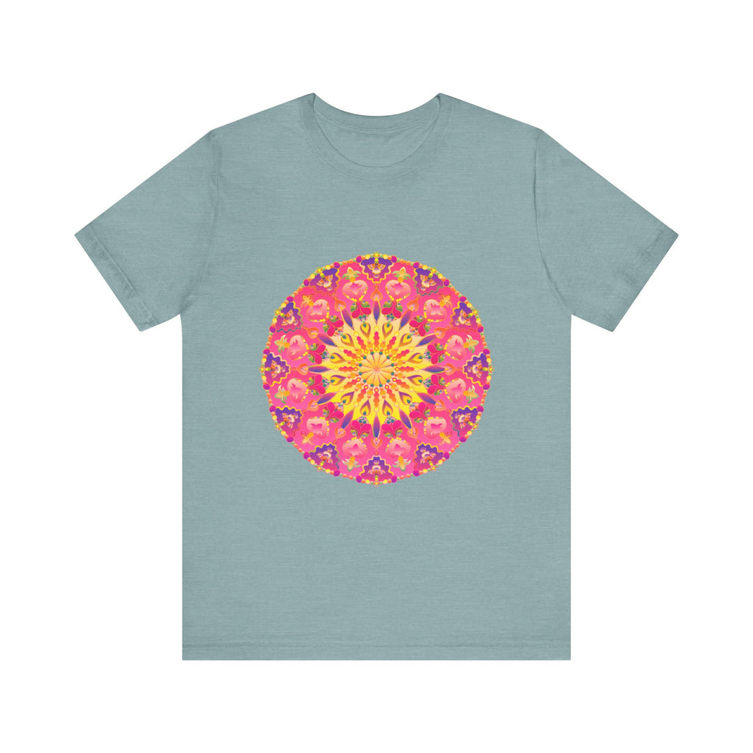 Vibrant mandala t-shirt with colorful and symmetrical design, perfect for adding a pop of color to your wardrobe