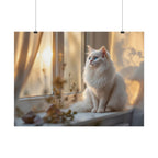 Rolled Poster — Serene Longhair Cat on Window Sill | Cozy Home Wall Art