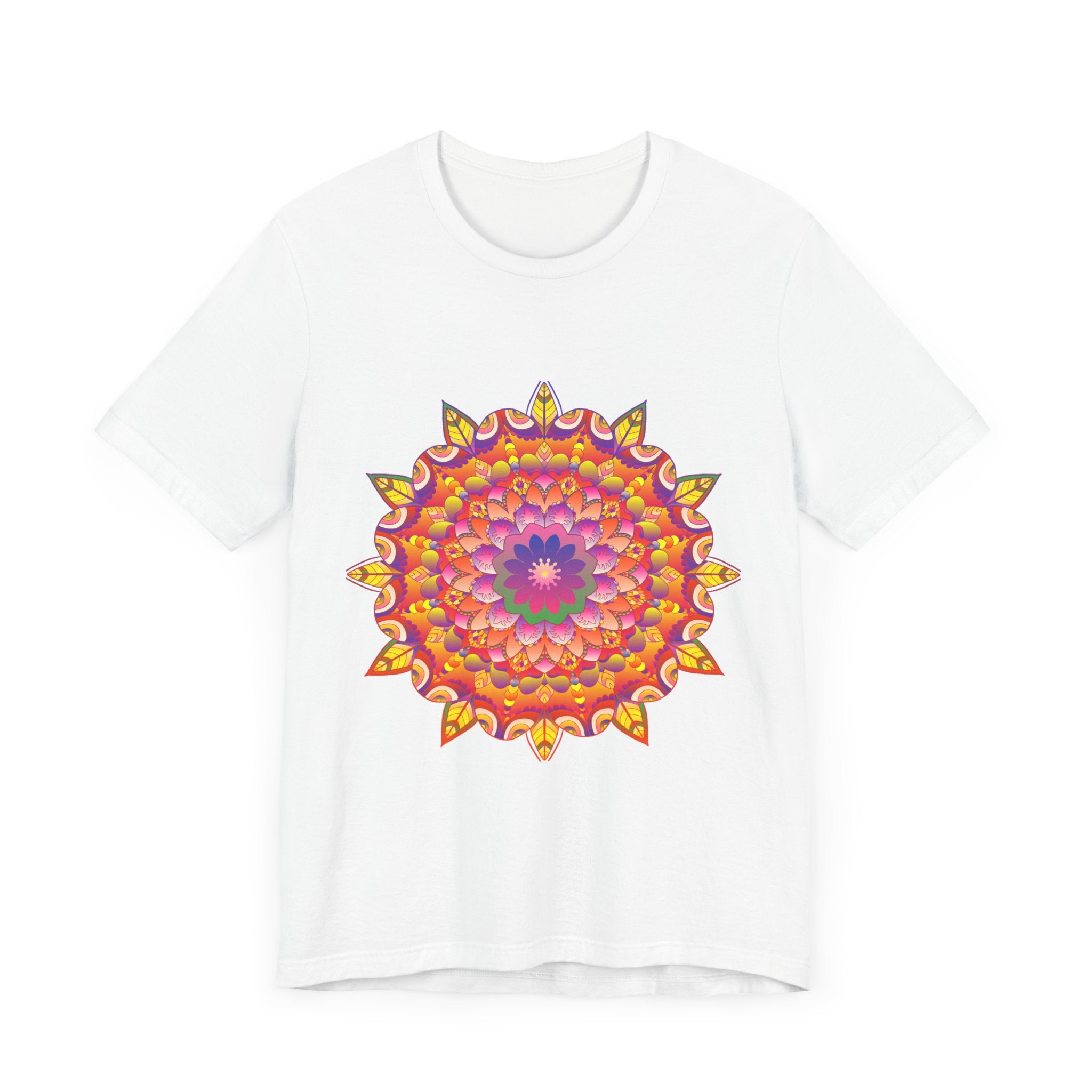 A vibrant and intricate psychedelic mandala tee, featuring stunning and colorful art