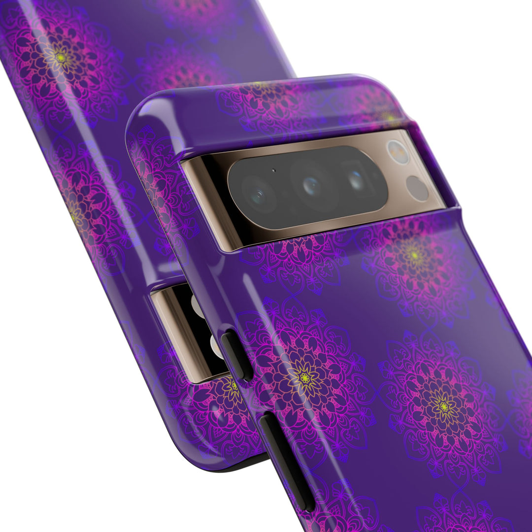 Intricate Purple Floral iPhone Case with Bold Mandala Design
