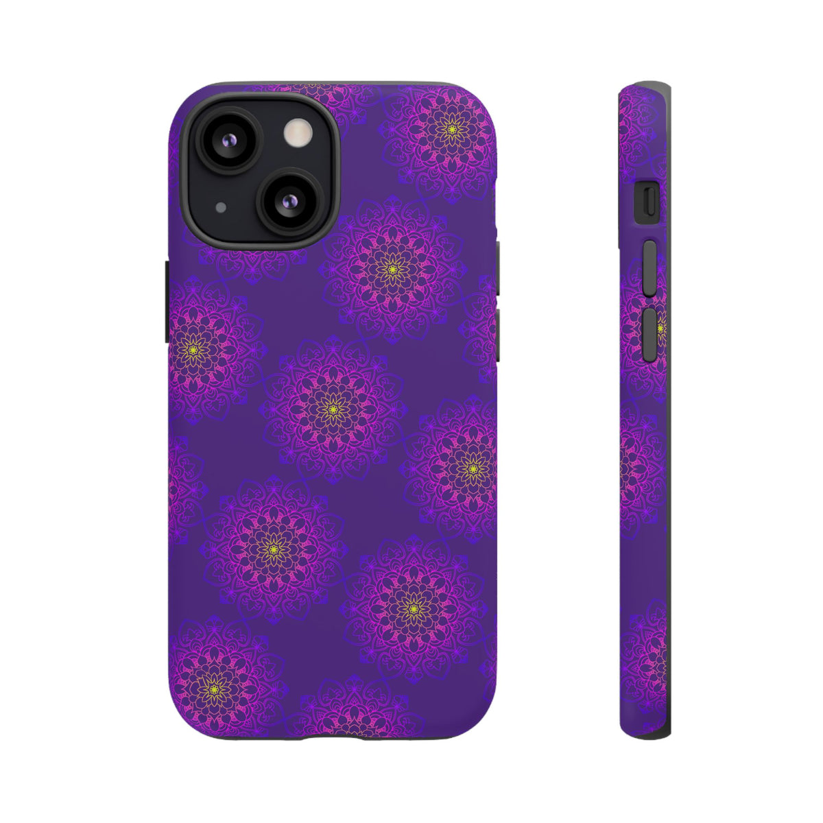 Intricate Purple Floral iPhone Case with Bold Mandala Design
