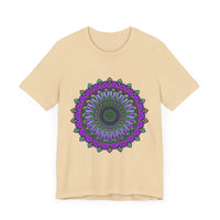 Beautiful purple and green mandala tee with intricate and mesmerizing design