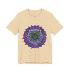 Beautiful purple and green mandala tee with intricate and mesmerizing design