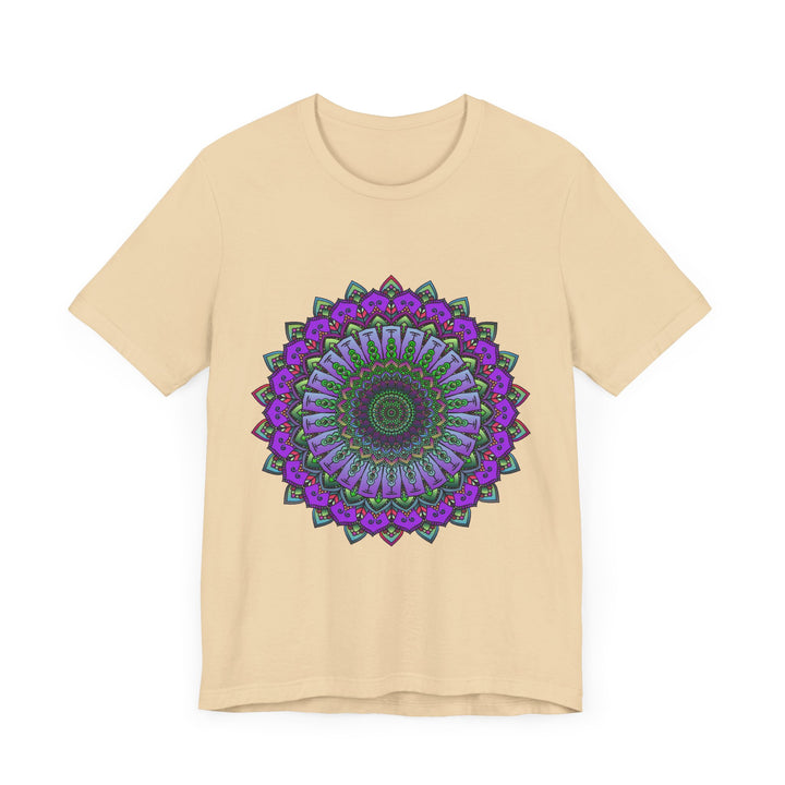 Beautiful purple and green mandala tee with intricate and mesmerizing design