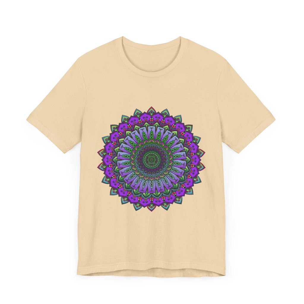 Beautiful purple and green mandala tee with intricate and mesmerizing design