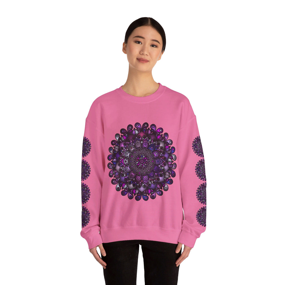 Unisex Heavy Blend™ Crewneck Sweatshirt with Purple Mandala Design, cozy and stylish