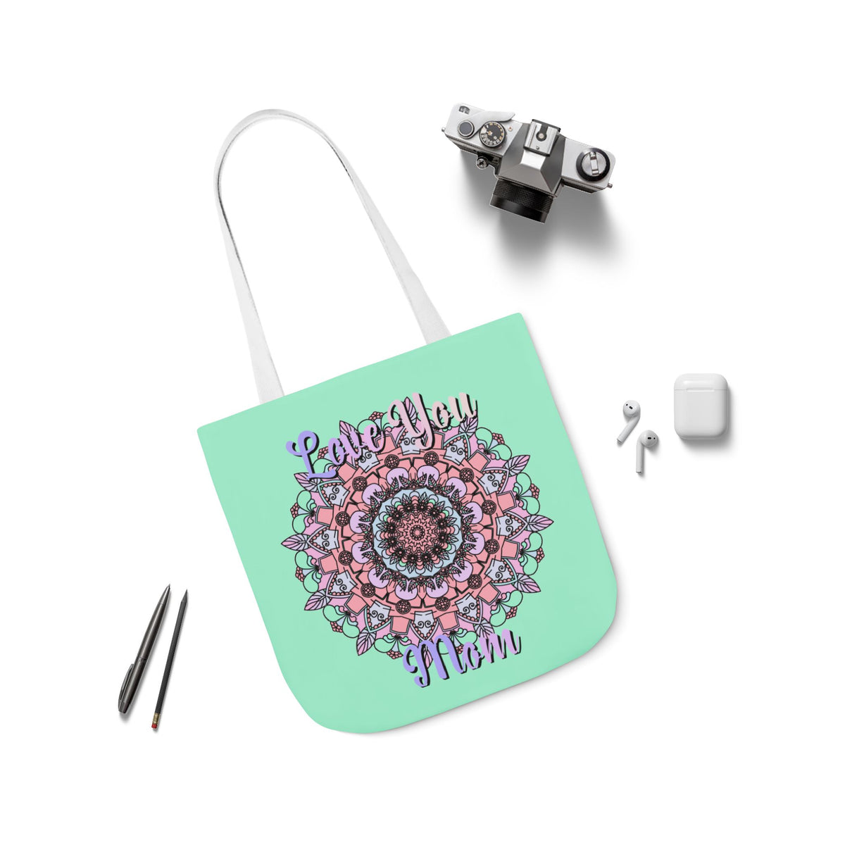 Mandala 'Love You Mom' Canvas Tote — Floral Mother's Day Gift Bag