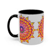 Beautiful handcrafted ceramic mug with intricate colorful floral mandala design