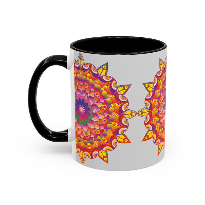 Beautiful handcrafted ceramic mug with intricate colorful floral mandala design