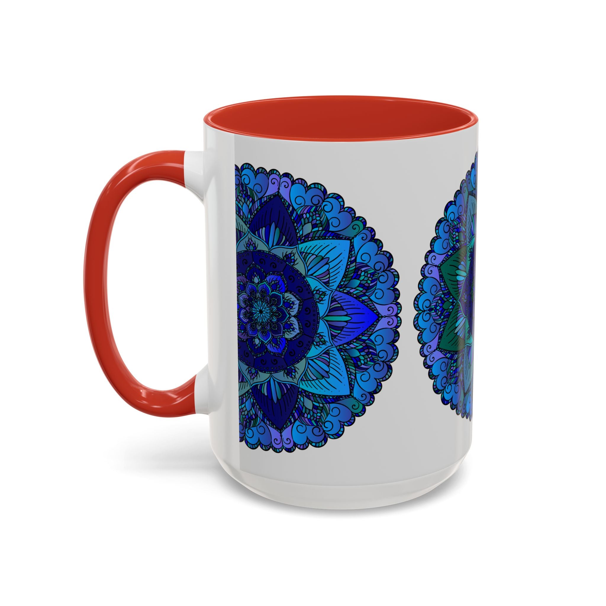 Beautiful blue and purple mandala mug featuring intricate bohemian art design