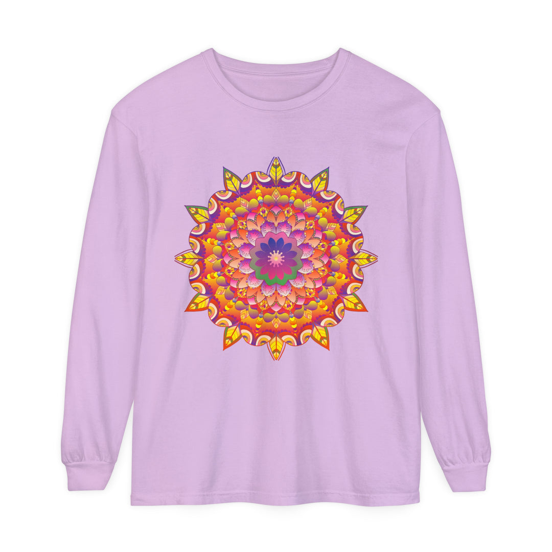 Colorful and intricate mandala design on a unisex long sleeve t-shirt