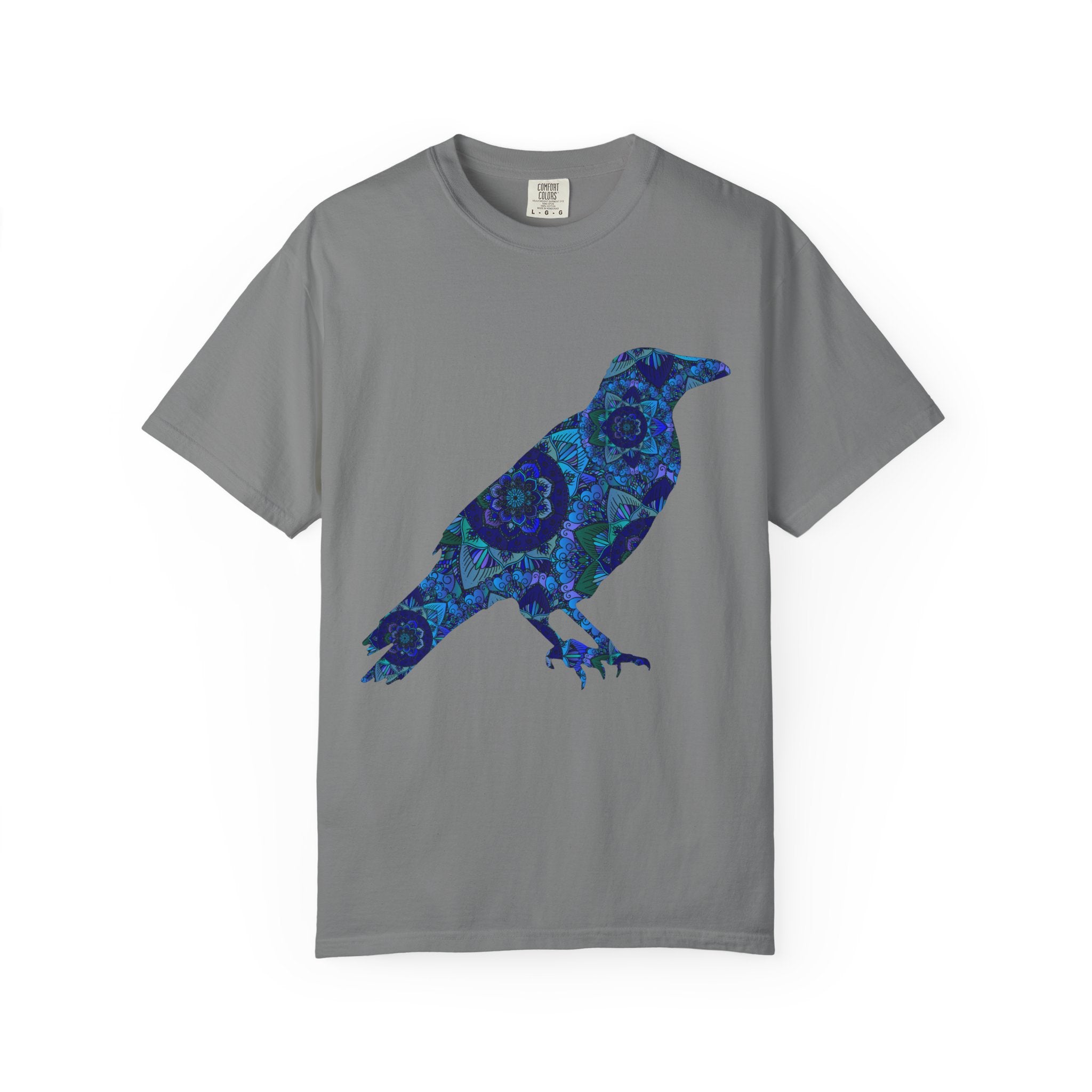 Maglietta con stampa corvo mandala blu — Maglietta grafica con corvo Inner Protection