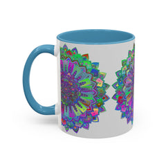 Beautiful mandala art mug featuring intricate and colorful design, perfect for enjoying your favorite hot beverages in style
