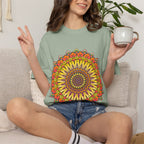 Sunburst Mandala T-Shirt — Vibrant Floral Boho Graphic Tee
