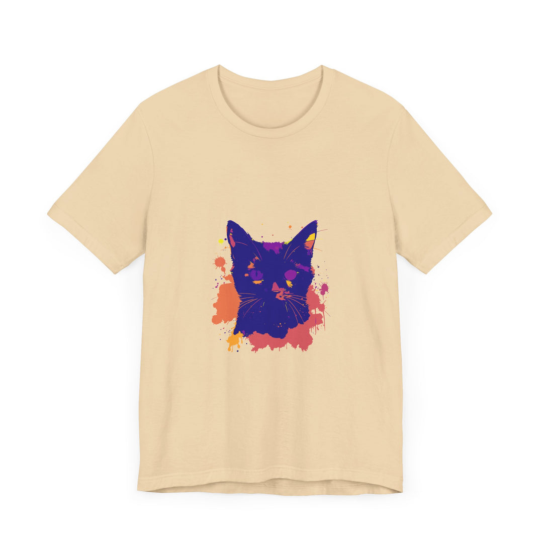 Stylish Black Cat Mystery - Colorful Splatter T-Shirt with a modern and edgy aesthetic