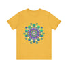 Colorful Mandala Meditation Tee featuring vibrant, intricate design for peace and tranquility during meditation and relaxation